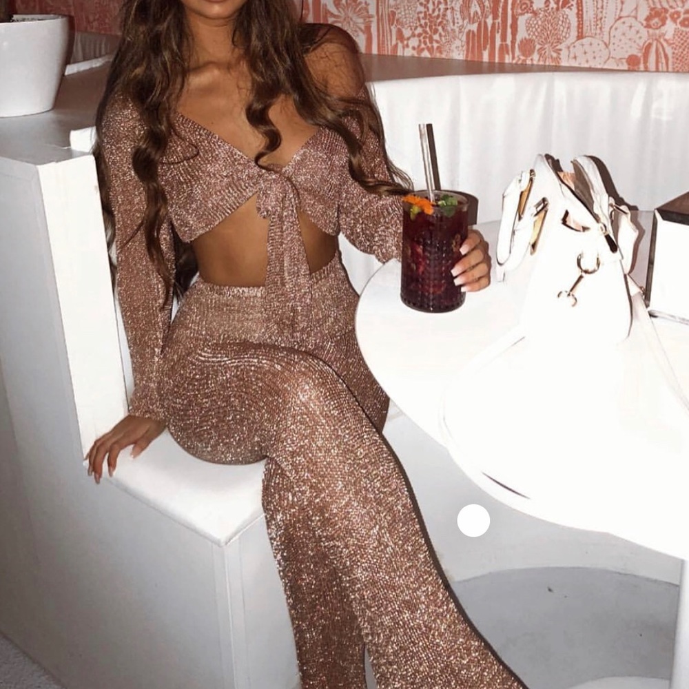 Metallic rose gold pant set